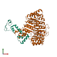 PDB entry 2p1p coloured by chain, front view.