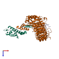 PDB entry 2p1q coloured by chain, top view.