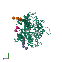 PDB entry 2p1s coloured by chain, side view.