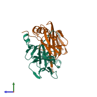 PDB entry 2p24 coloured by chain, side view.