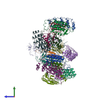 PDB entry 2p2c coloured by chain, side view.