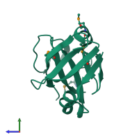 PDB entry 2p2e coloured by chain, side view.