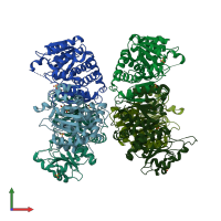 PDB entry 2p2g coloured by chain, front view.