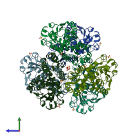 PDB entry 2p2g coloured by chain, side view.