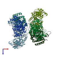 PDB entry 2p2g coloured by chain, top view.