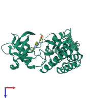 PDB entry 2p2h coloured by chain, top view.