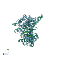 PDB entry 2p2i coloured by chain, side view.