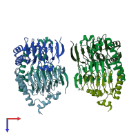 PDB entry 2p2o coloured by chain, top view.