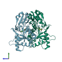PDB entry 2p2x coloured by chain, side view.