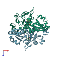 PDB entry 2p2x coloured by chain, top view.
