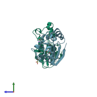 PDB entry 2p2z coloured by chain, side view.