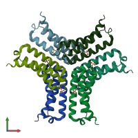 PDB entry 2p32 coloured by chain, front view.