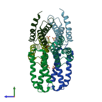 PDB entry 2p32 coloured by chain, side view.