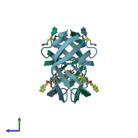 PDB entry 2p3a coloured by chain, side view.