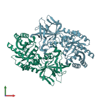 PDB entry 2p3e coloured by chain, front view.