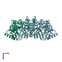 PDB entry 2p3e coloured by chain, top view.