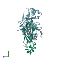 PDB entry 2p3p coloured by chain, side view.