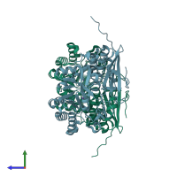 PDB entry 2p3z coloured by chain, side view.