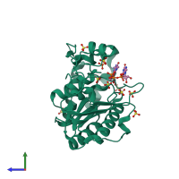 PDB entry 2p40 coloured by chain, side view.