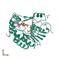 PDB entry 2p41 coloured by chain, front view.