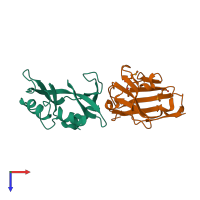 PDB entry 2p43 coloured by chain, top view.