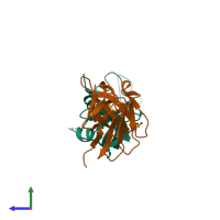 PDB entry 2p44 coloured by chain, side view.