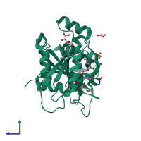 PDB entry 2p4g coloured by chain, side view.