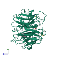 PDB entry 2p4o coloured by chain, side view.