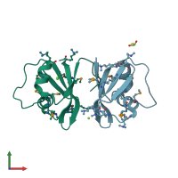 PDB entry 2p4p coloured by chain, front view.