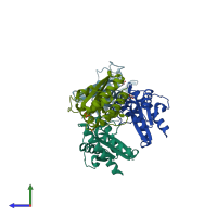 PDB entry 2p4u coloured by chain, side view.
