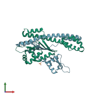 PDB entry 2p4w coloured by chain, front view.