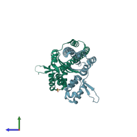 PDB entry 2p4w coloured by chain, side view.