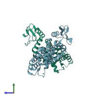 PDB entry 2p4x coloured by chain, side view.
