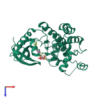 PDB entry 2p55 coloured by chain, top view.