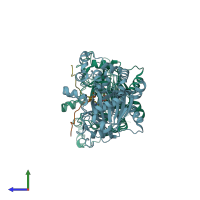 PDB entry 2p5b coloured by chain, side view.