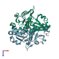 PDB entry 2p5c coloured by chain, top view.