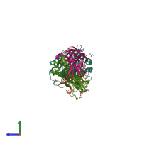 PDB entry 2p5e coloured by chain, side view.