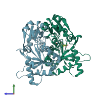 PDB entry 2p5f coloured by chain, side view.