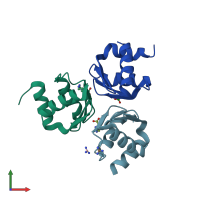 PDB entry 2p5m coloured by chain, front view.