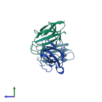 PDB entry 2p5p coloured by chain, side view.