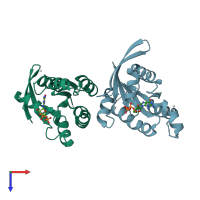PDB entry 2p5s coloured by chain, top view.