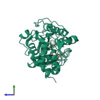 PDB entry 2p5y coloured by chain, side view.