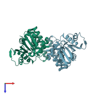 PDB entry 2p62 coloured by chain, top view.