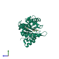 PDB entry 2p69 coloured by chain, side view.