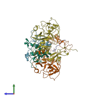 PDB entry 2p6a coloured by chain, side view.