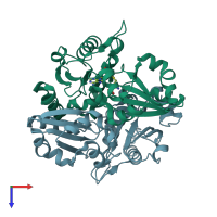 PDB entry 2p6i coloured by chain, top view.