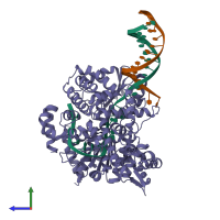 PDB entry 2p6r coloured by chain, side view.