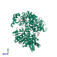 PDB entry 2p6u coloured by chain, side view.