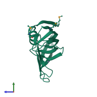 PDB entry 2p6y coloured by chain, side view.