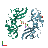 PDB entry 2p6z coloured by chain, front view.